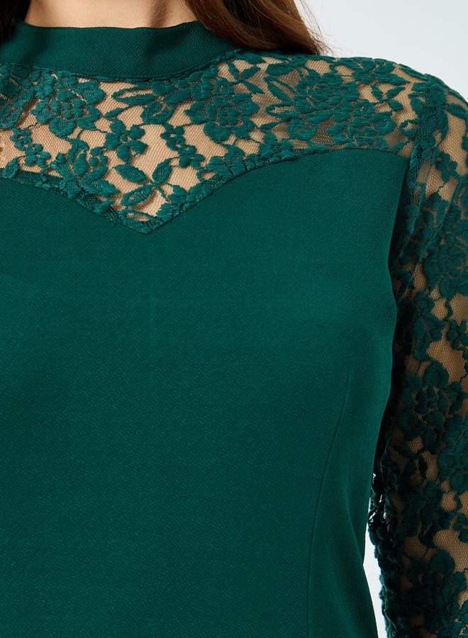 Styli Women Green Lace Sleeve Mermaid Hem Midi Dress - Image 3